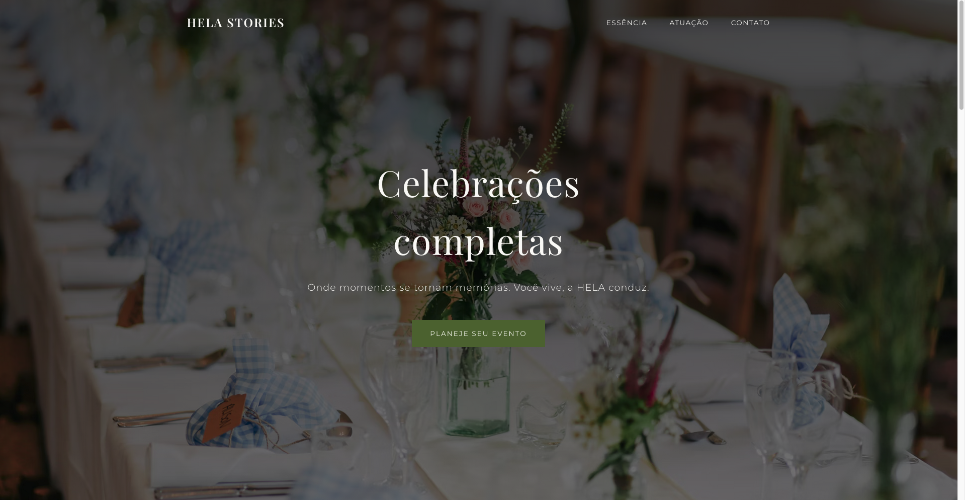Captura de tela da landing page da HELA Stories