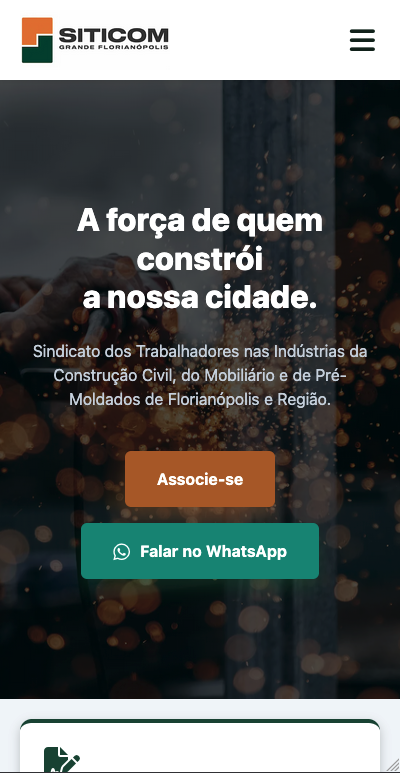 Captura de tela do site SITICOM em dispositivo móvel