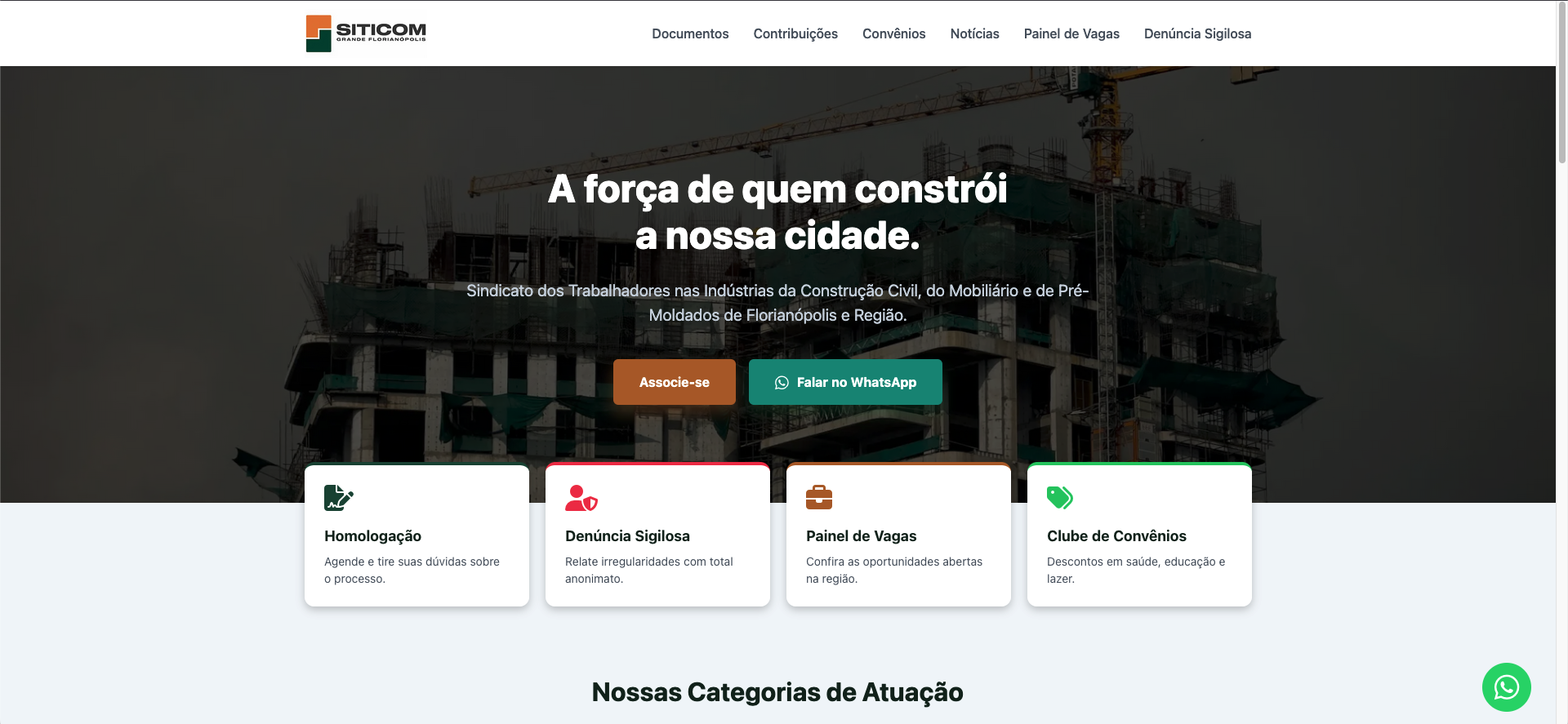 Captura de tela do site público do SITICOM Florianópolis